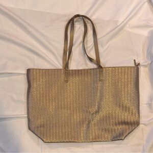 Bath & Body Works Woven Metallic Zippered Tote Bag